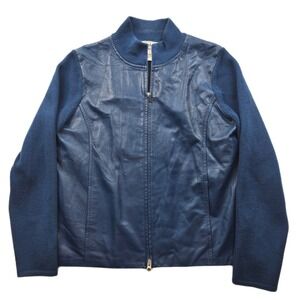 Pendleton Leather Merino Wool Jacket Womens Large Blue Hybrid Mixed Media Zip‎